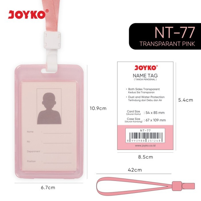 

HARGA DISC - Name Tag Tempat ID Card Holder Vertical Joyko NT-77 Transparant Pink