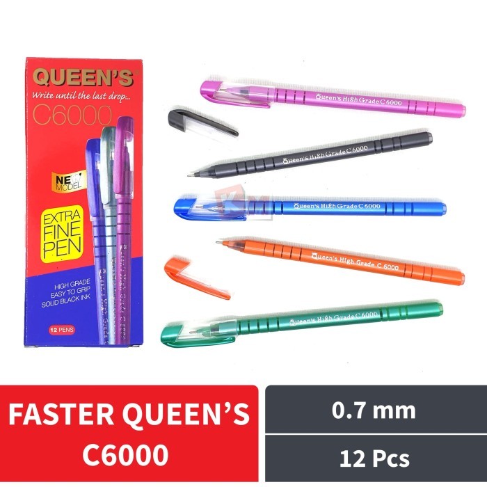 

Pulpen Ballpoint Pena Pen Faster Queen C6000 Extra Fine 0.7 mm 12 Pcs