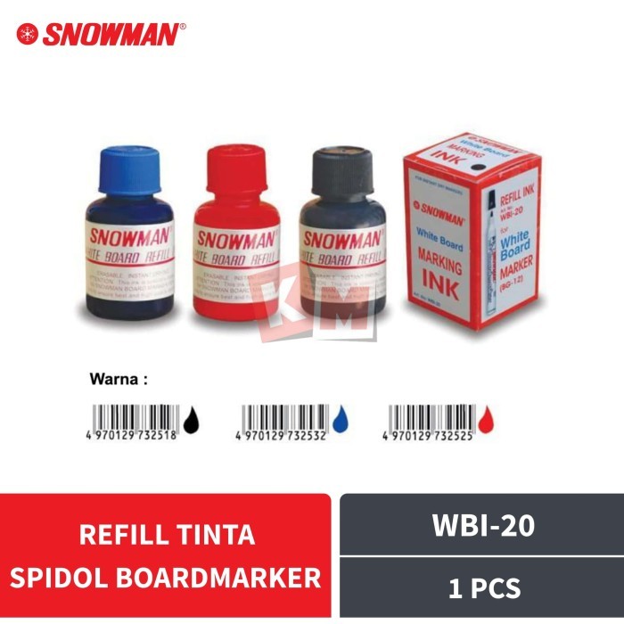 

Whiteboard Refill Ink Isi Tinta Spidol Snowman WBI-20 Hitam Merah Biru