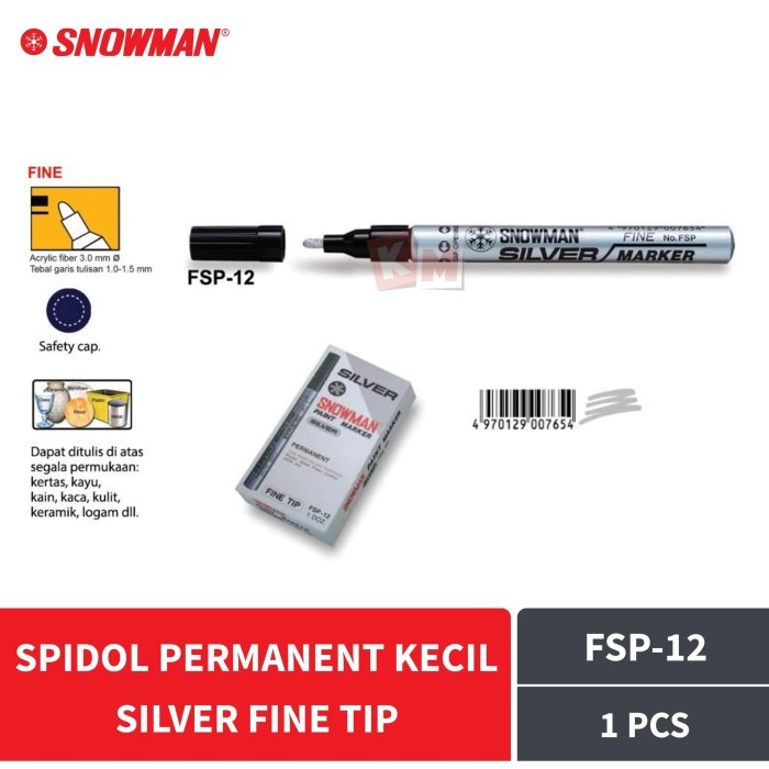 

HARGA DISC - Spidol Permanent Paint Marker Silver Fine Tip Snowman FSP-12 Perak