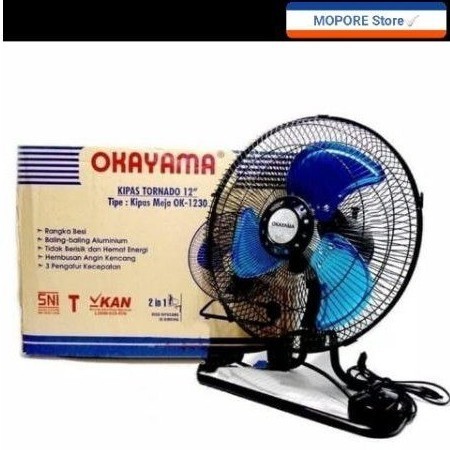 Kipas Angin Besi Okayama 12'Inchi Tornado 2 In 1Meja & Dinding