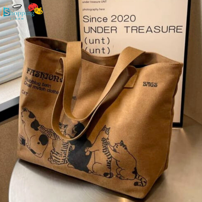 Tas Totebag Kanvas Fashion Wanita/Totebag Bergambar Lucu/Totebag Besar