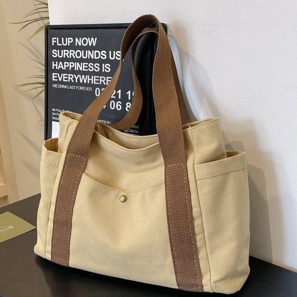TAS TOTE BAG WANITA KANVAS LAPTOP KULIAH/KERJA TAS WANITA MULTIFUNGSI