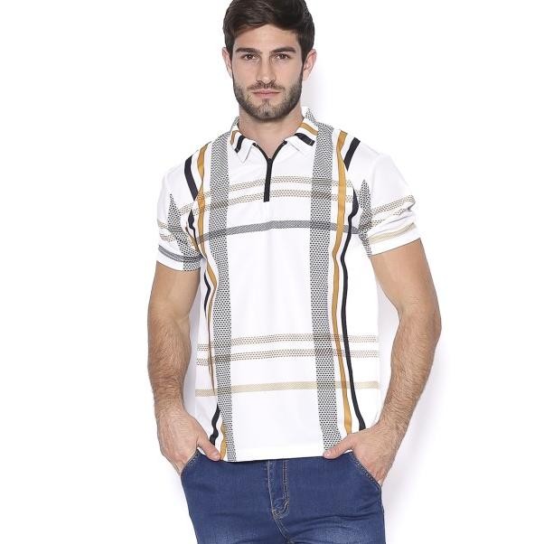 Poshboy Kaos Kerah Pria Zipper Lengan Dek Motif