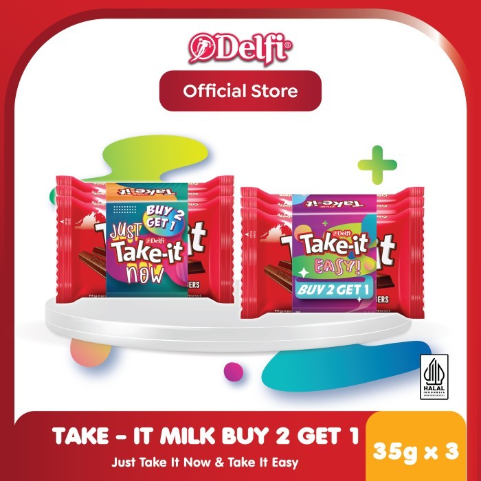 

MURAH [BUY 2 GET 1] Delfi Take-It 4 Fingers Cokelat Wafer 35 g