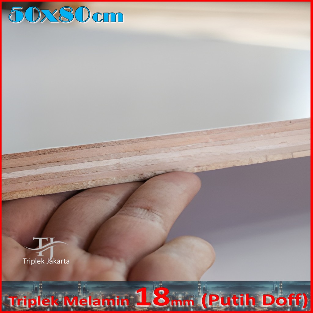 Triplek Melamin 18mm 50x80 cm ( 80x50 cm ) Triplek Putih Doff 1 Muka 18 mm 50x80 cm