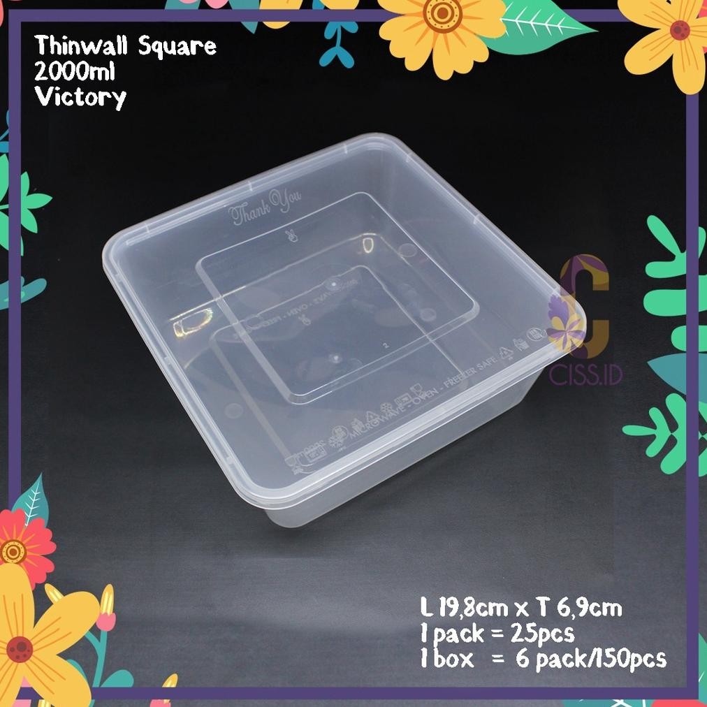 KOTAK MAKAN PLASTIK THINWALL 2000MLSQUARE KOTAK VICTORY 1PACK ISI 25PCS FOODGRADE TAHAN PANAS MURAH 