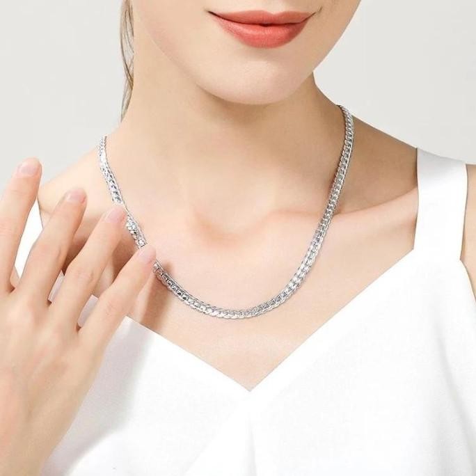 Kalung Pria Wanita Titanium Rantai asli sisik naga silver putih perak KS