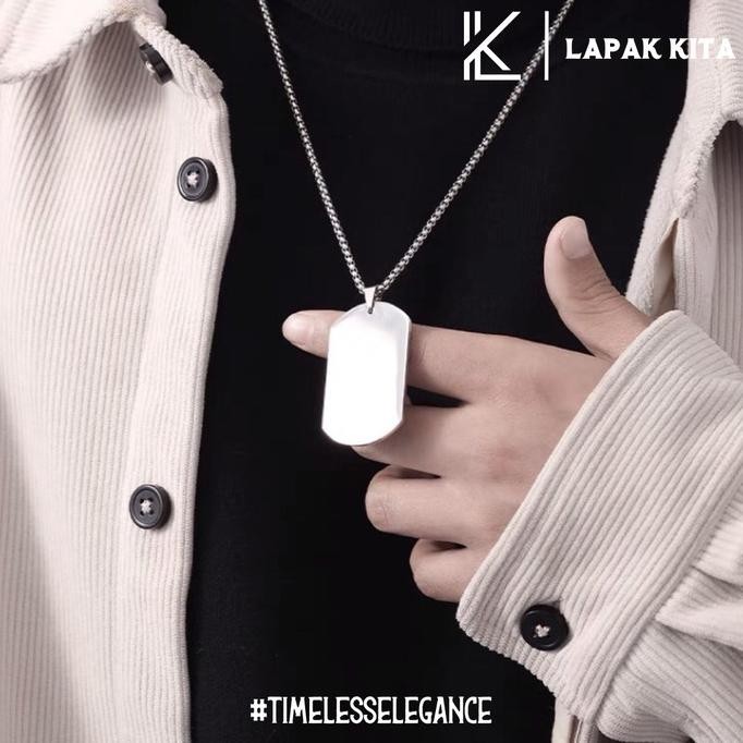 Kalung Titanium Pria Warna Silver Anti Karat / Kalung Pria Baja Putih Liontin Silver KS