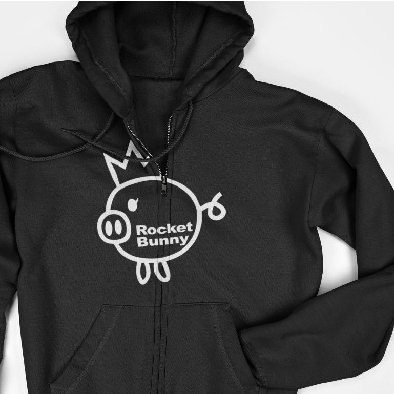 Jaket Hoodie Zipper - Rocket Bunny Pug Funny Logo