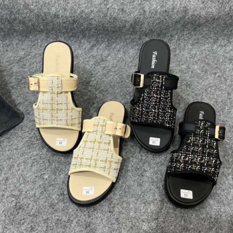 [Produk Terbaru] Sandal Tali Platform Wanita Sendal Korean Style Sandal Motif Rajut