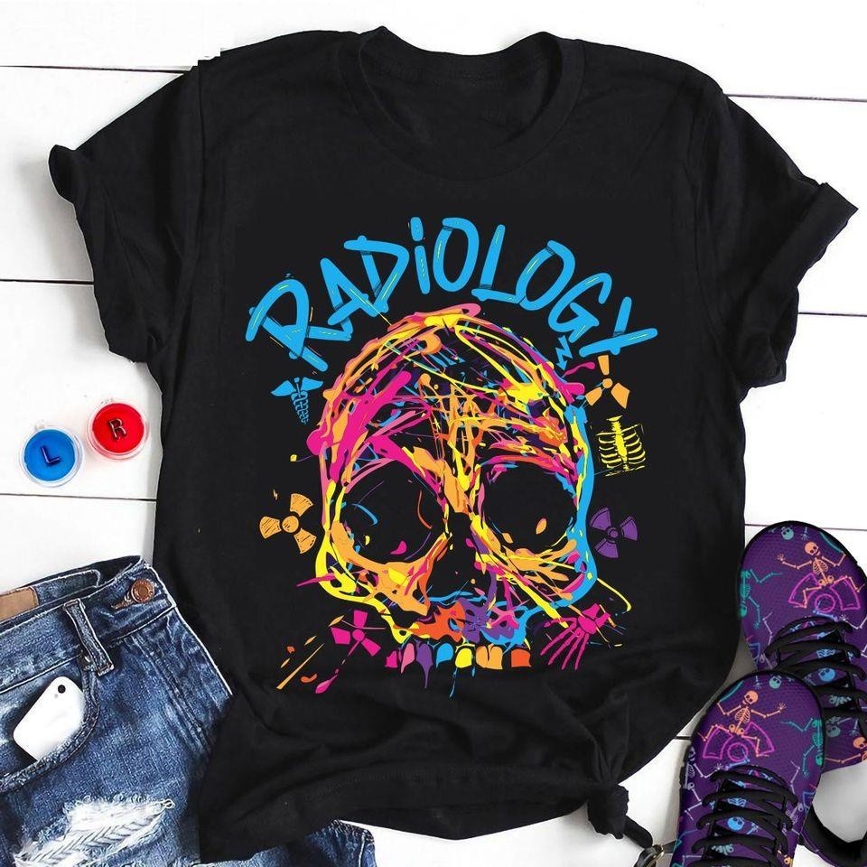 100% Katun Nyaman Fit Pria T-shirt Radiologi Ful Skull Radiology Technician Lucu Menarik Tee untuk P