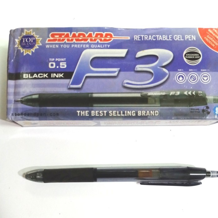 Pen Standard F3 Retractable Hitam. #Original