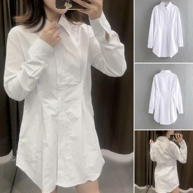 BLOUSE DRESS WANITA PANJANG WARNA PUTIH CASUAL IMPORT PREMIUM