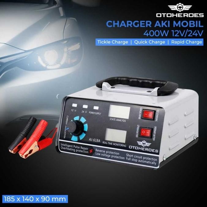 Charger Aki Otomatis Mobil Motor 400W 12V/24V 400Ah Cas Aki OTOHEROES
