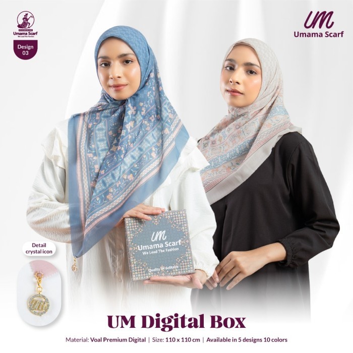 Umama Scarf Box - Hijab Segiempat Motif Umama Jilbab Voal Motif Digital Lc Premium 110X110Cm Kotak