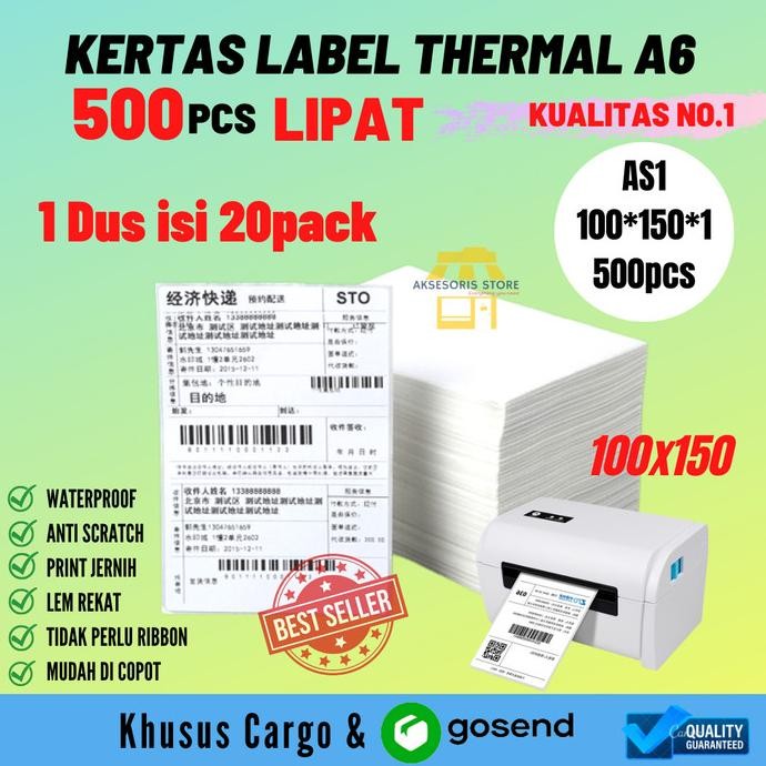 

KERTAS THERMAL A6 LABEL STIKER BARCODE 100X150 500PCS PERDUS ISI 20PAK
