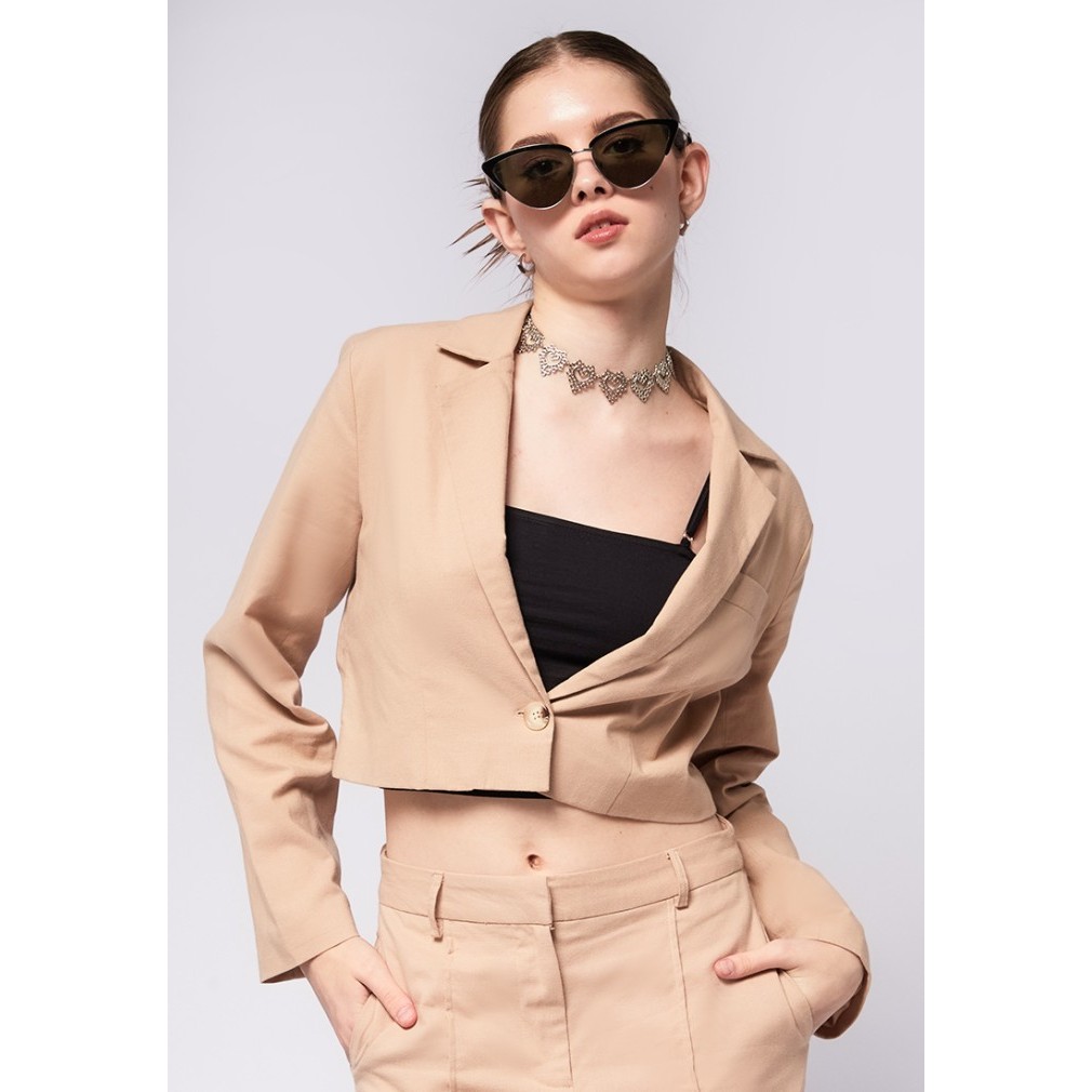 COLORBOX Crop Rustic Blazer I-BZWKEY124D034 Beige