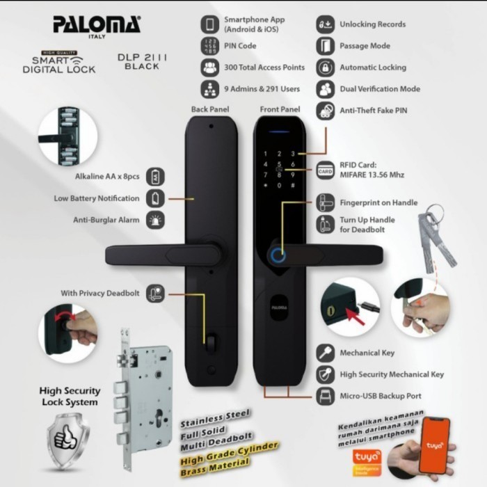 TERBARUUU PALOMA DLP 2111 Digital Lock Smart Home Kunci Pintu Finger/PIN 2116