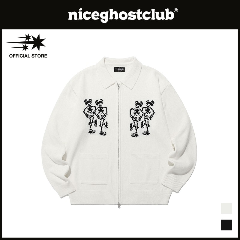 [niceghostclub] Polo Rajut Ritsleting Kerangka Menari_Unisex_Gaya Korea |2j4dpoit|