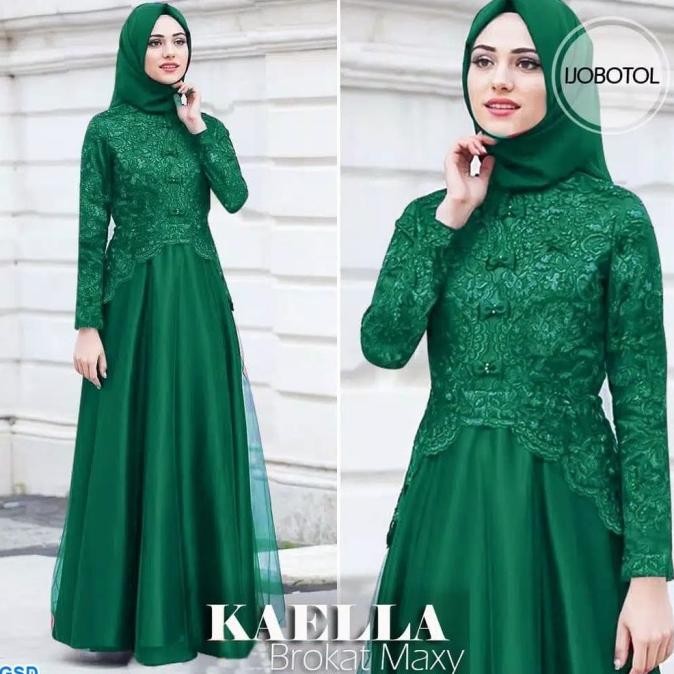 BAJU GAMIS MUSLIM WANITA - GAMIS MAXI KAELLA HIJAU BOTOL