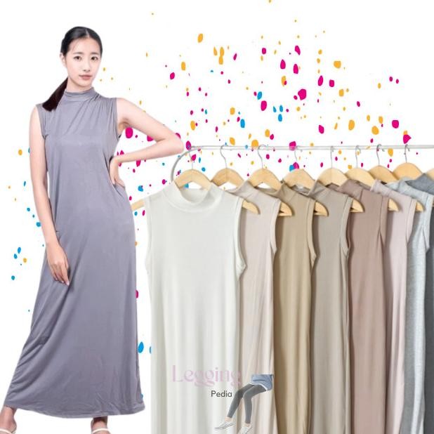 INNER GAMIS TANPA LENGAN WANITA POLOS LONG DRESS BAHAN SPANDEX JERSEY PREMIUM HITAM