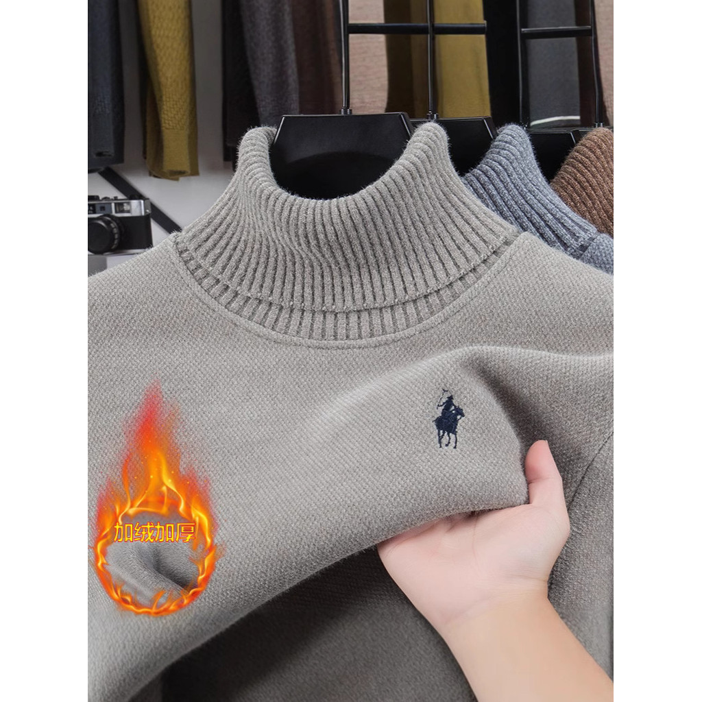 Chenille Sweater Turtleneck Tebal Pria, Dalaman Bulu Hangat Santai