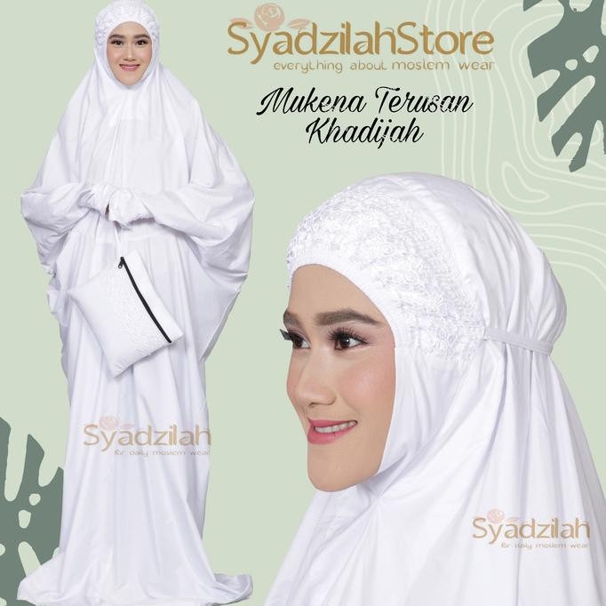 MUKENA TERUSAN SYADZILAH PUTIH POLOS RENDA KHADIJAH KATUN MIKRO