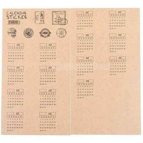 

JR808 Kraft Paper Calendar Sticker - Stiker Kalender (2 sheets) DISKON