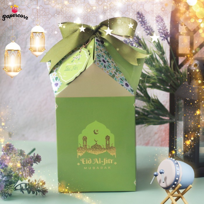 

10 Pcs Box Hampers Lebaran Fitri KERUCUT HIJAU KLEPON muat 3 Toples