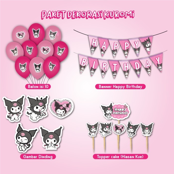 

PAKET DEKORASI KUROMI ULTAH INVITATION ULANG TAHUN HAPPY BIRTHDAY TAS