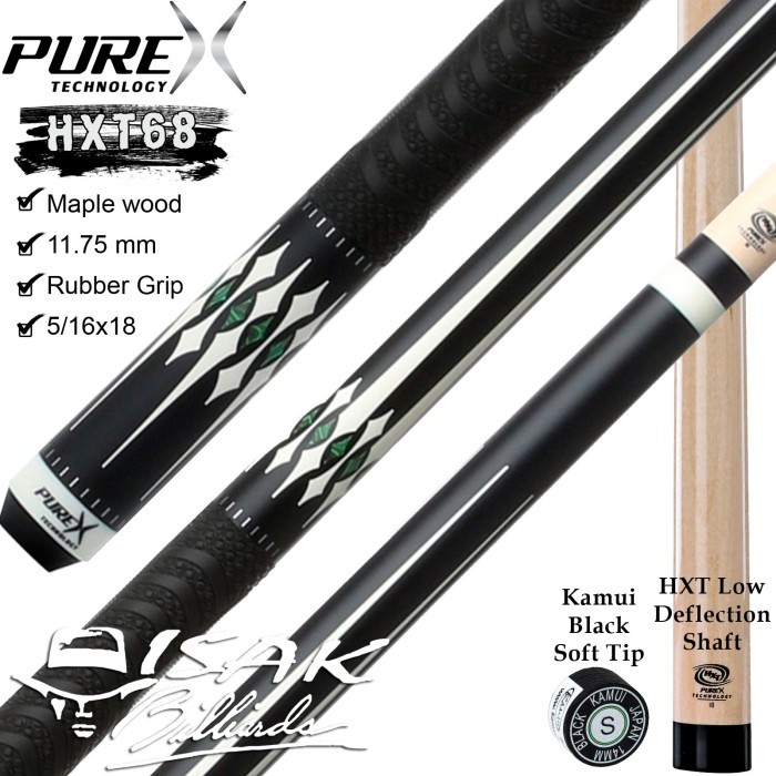 TERBARU - PureX HXT68 Cue - HXT Low Deflection Rubber Grip Kamui Shaft Billiard