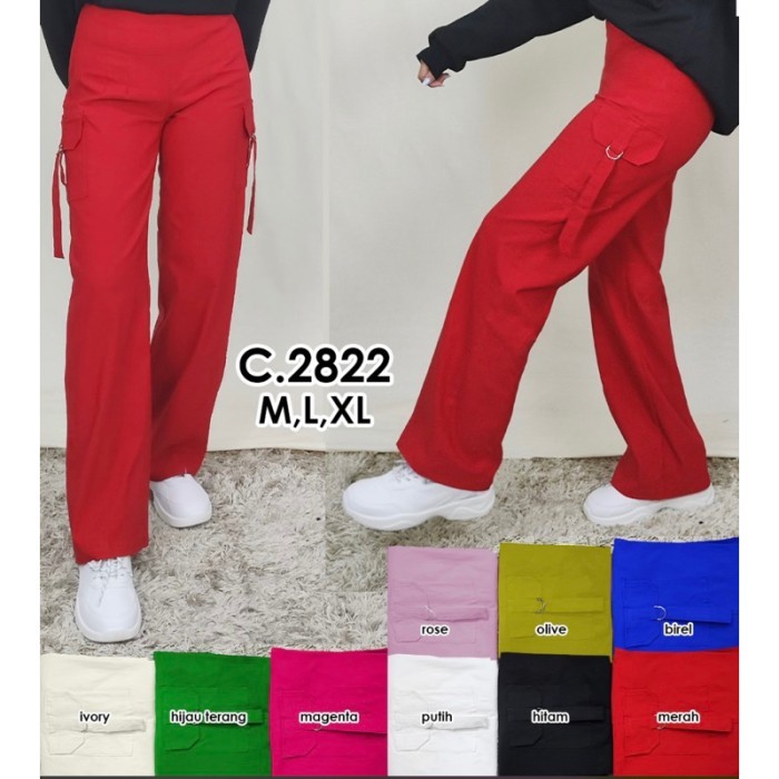 Celana Cargo Wanita - Cargo Merah Cotton Strech Muat Bb 85Kg 2822