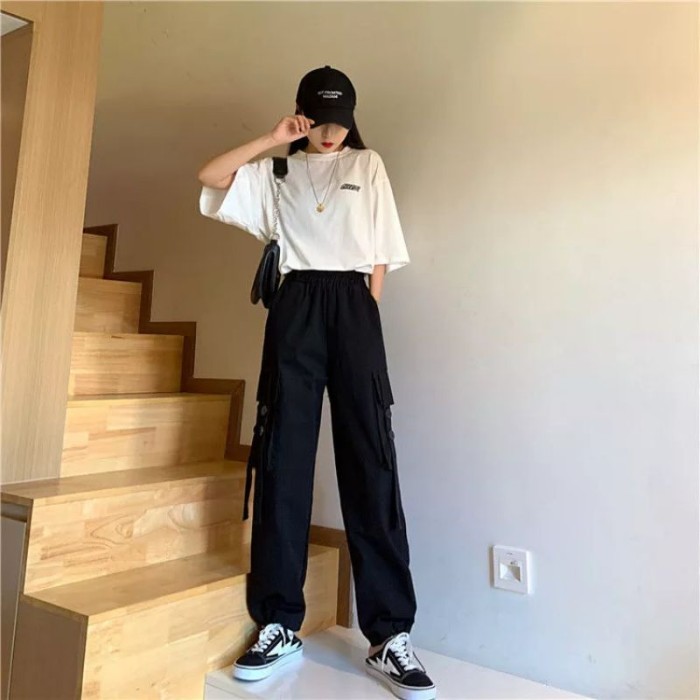 Celana Kargo Panjang Putih Broken White Cargo Jogger Pants Wanita Swag