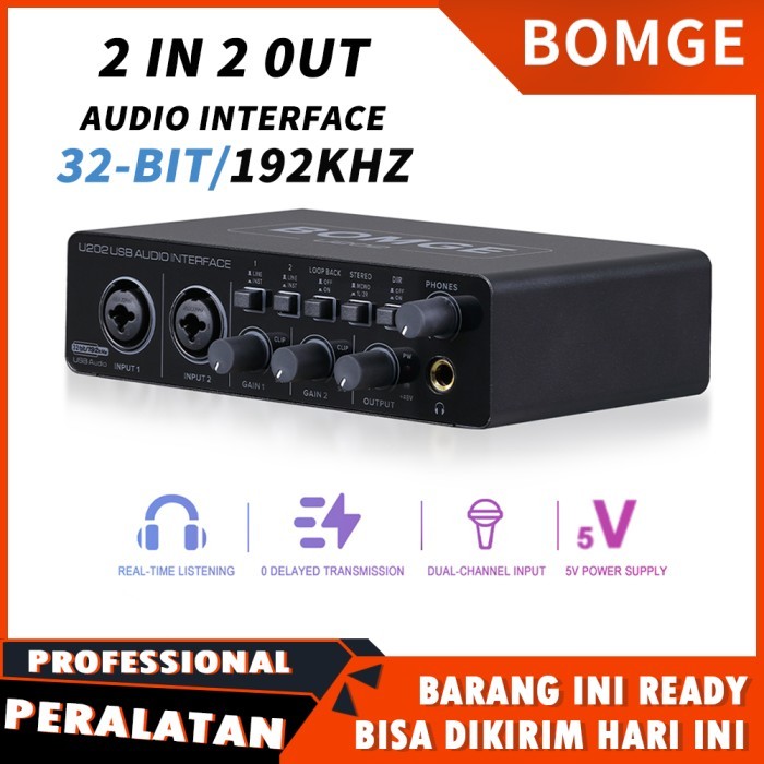 BOMGE U202 USB Audio Interface with Mic Preamplifier XLR/TSR/TS Ports,48V,32-Bit/192kHz Resolution
