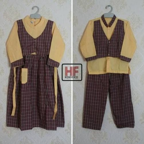 Baru Seragam Muslim Anak Tk / Baju Muslim Gamis Tk Krem Rompi Kotak