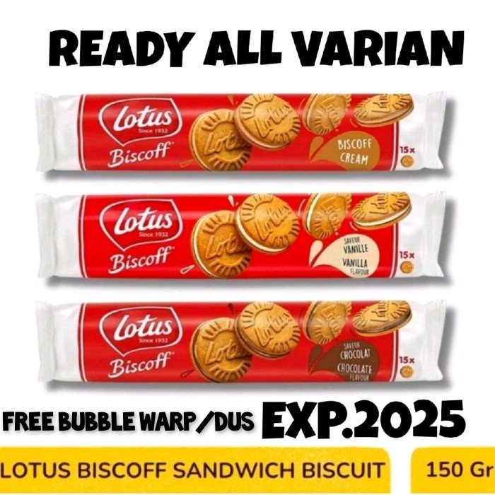 

DISKON Lotus Biskuit Biscoff Sandwich Cookies 150gr-Lotus Biscuit Vanila / Cream biscoff / Milk