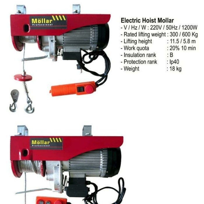 Mollar Mini Electric Hoist Katrol Elektrik Listrik 600kg 1200kg