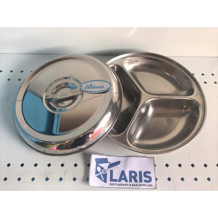 Bima Lunch Tray / Nampan Makan Sekat 3 Stainless 24cm + Tutup