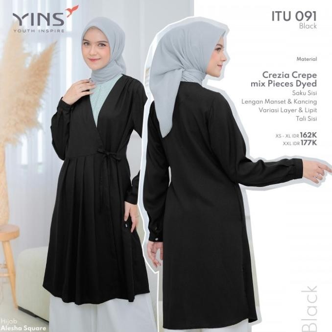 Baru Inspire Tunik Itu 091 Warna Black Hitam Polos Atasan Kerja Cantik Busui Variasi Tali Sisi, Laye