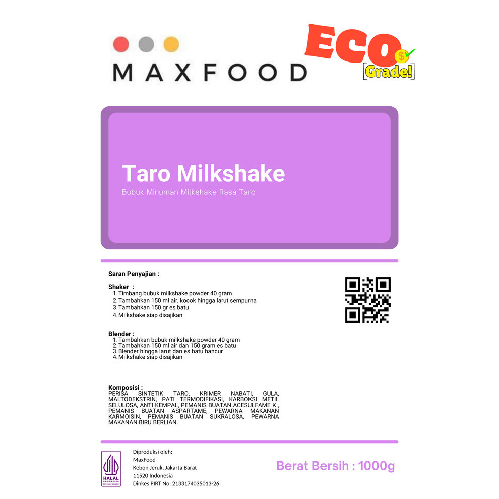 

Maxfood - [Eco] Taro Lkshake / Bubuk Numan Rasa Taro Talas 1 Kg