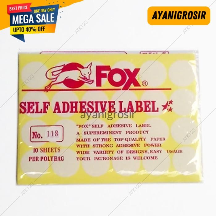 

TERMURAH KERTAS / LABEL STIKER FOX NO. 118 UK. 32 MM (LINGKARAN / BULAT) BY AYANI GROSIR !!