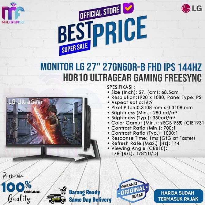 

Monitor LG 27" 27GN60R-B FHD IPS 144Hz HDR10 UltraGear Gaming FreeSync