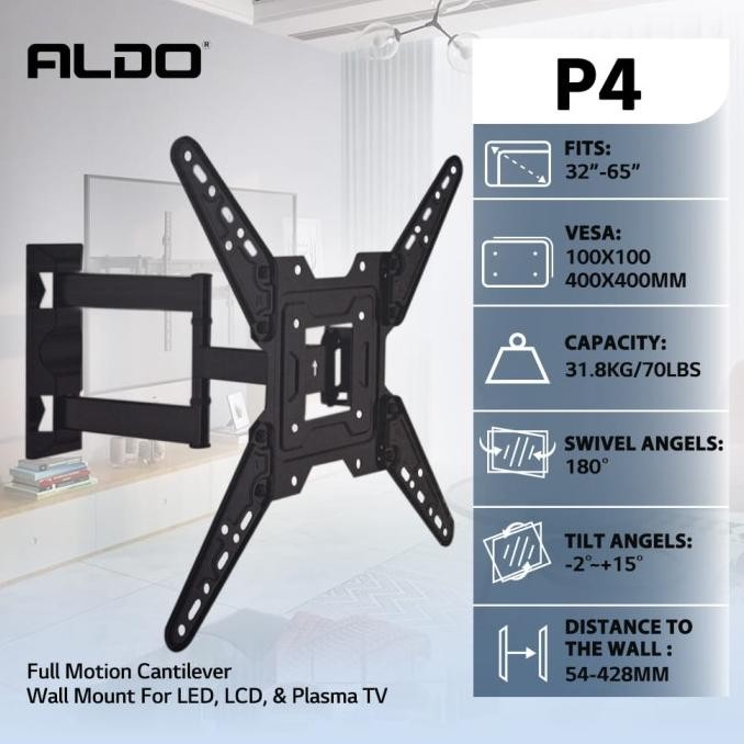 

Bracket Aldo P4 32" - 65" Wall Mounth LED/ LCD / Plasma TV Garansi Resmi