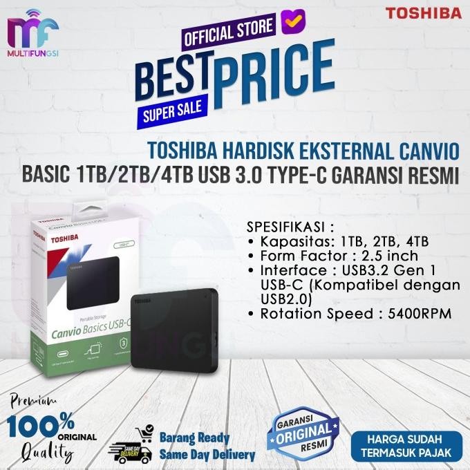 

Toshiba Hardisk Eksternal Canvio Basic 1TB/2TB/4TB USB 3.0 Type-C