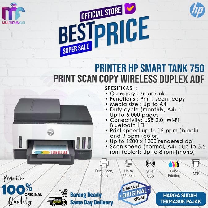

Printer HP Smart Tank 750 Print Scan Copy Wireless Duplex ADF
