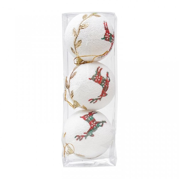 Hiasan Bola Natal Salju Rusa 8cm isi 3 - Bola Natal Putih