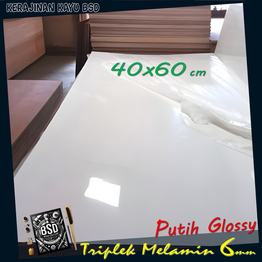 Triplek Melamin 6mm 40x60 cm ( 60x40 cm  ) PUTIH GLOSSY 1 Muka | 6 mm 40x60 cm