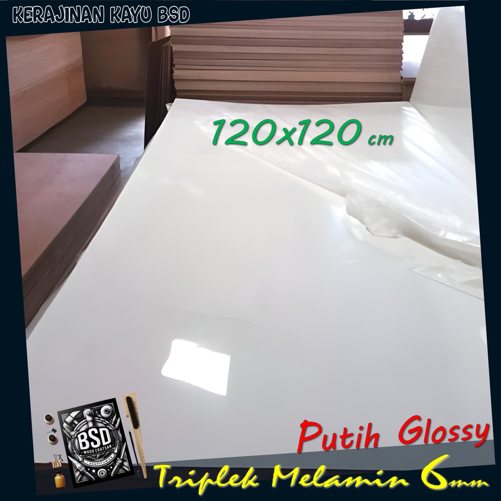 Triplek Melamin 6mm 120x120 cm | ISI 2 Lembar Triplek | PUTIH GLOSSY 1 Muka | 120 x 120 cm