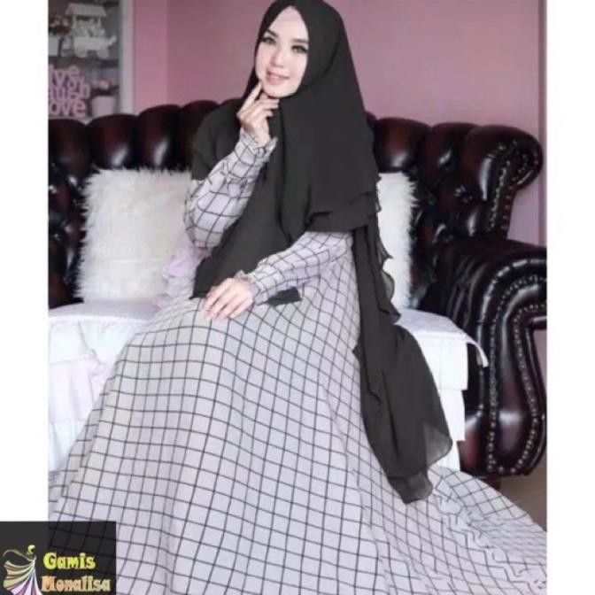 Foto Asli Gamis Monalisa Lebar Bawah 4 Meter Salur Garis Hitam Wolfis CS
